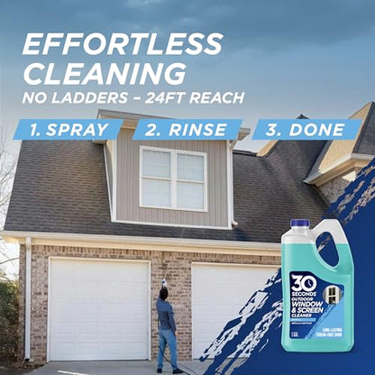 30 SECONDS Outdoor Window & Screen Concentrated Cleaner for Glass, Patio Doors, Fiberglass, Furniture - No Screen Removal Required, Spray & Rinse - Refill for Hose End Sprayer Bottles, 1.1 Gallon - size: 142 Fl Oz (Pack of 1)