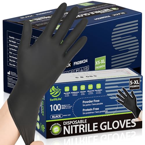 SWIFTLITE Black Nitrile Gloves Disposable Latex Free, Food Safe - color: 11-black(large 1000)