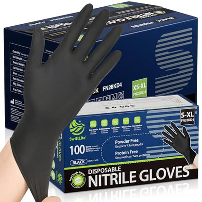 SWIFTLITE Black Nitrile Gloves Disposable Latex Free, Food Safe - color: 11-black(large 1000)