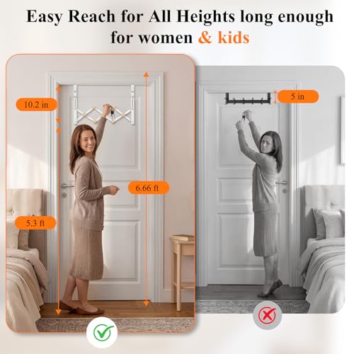 FYY Over The Door Hooks - Door Hanger Towel Rack Organizer, Collapsible No Drill Holder, Heavy Duty Easy to Install, Pads and Wooden Knobs, No-Scratch for Bathroom Clothes Coat Travel, Fit 1-3/4"