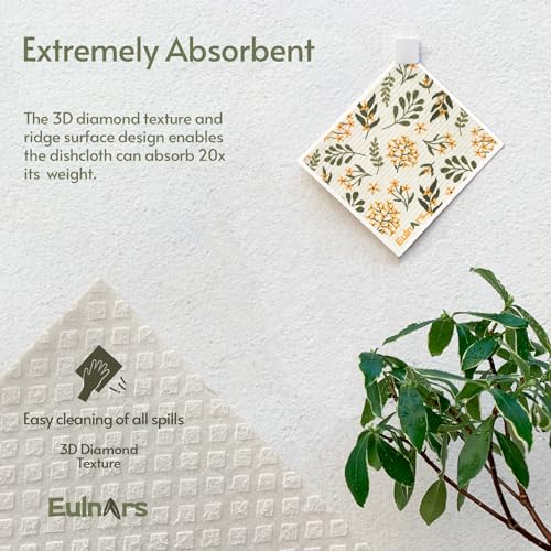 Eulnars Reusable Paper Towels, Swedish Dishcloths for Kitchen 8-Pack, Non-Scratch Swedish Dish Towels, Super Absorbent Cellulose Dish Cloths, Eco Friendly Gifts - color: Flowers and Plants
