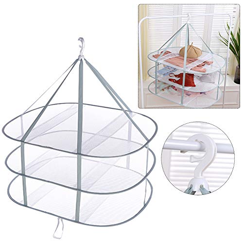 3 Tier Folding Drying Rack, 10Lb Capacity Space Saving Hanging Dryer with Fixing Band, Stackable Sweater Laundry Rack for Clothes, T-Shirt, Towels, Underwear, Indoor Outdoor Use, 31inch