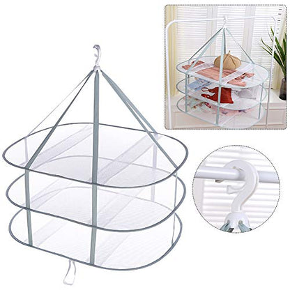 3 Tier Folding Drying Rack, 10Lb Capacity Space Saving Hanging Dryer with Fixing Band, Stackable Sweater Laundry Rack for Clothes, T-Shirt, Towels, Underwear, Indoor Outdoor Use, 31inch