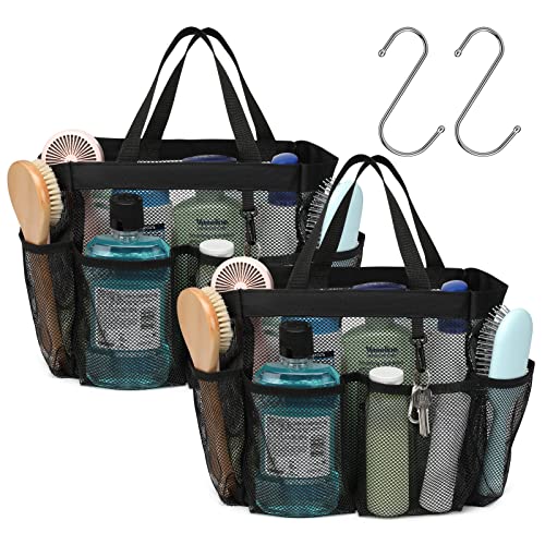 Mesh Shower Caddy Portable - 2 Packs, S-Hook, Shower Bag for Dorm Camping - color: 2 Pack L Black, size: L (Classic Dorm Caddy)