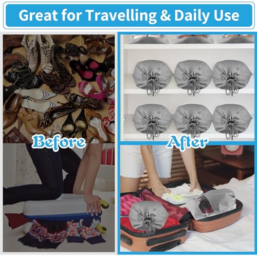 Grey Travel Shoe Bags - 5 Pcs Non-Woven Packing Bags with Clear Window - color: Grey, style: 5 Pack
