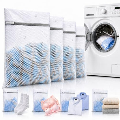 4-Pack Laundry Bags, 40cm Mesh Wash Bags for Delicates & Clothes, Zippered Laundry Organizer Bags for Washing Machine, Soft, Durable & Reusable (White)