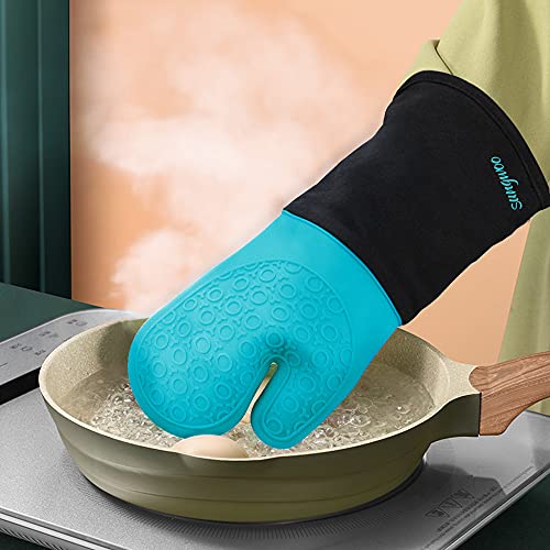 Silicone Oven Mitts - 14.6" Heat Resistant Oven Gloves for Baking, Cooking - color: Turquoise & Black, size: 14.6in Oven Mitts