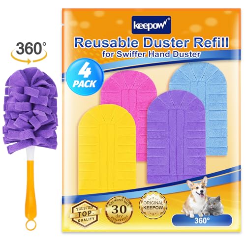KEEPOW 4 Pcs Reusable Duster Refills Compatible with Swiffer Duster Refills - color: 1yellow+1blue+1purple+1rose Red, size: 4 Pack