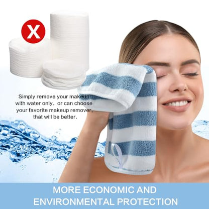Microfiber Facial Cloths Fast Drying Washcloth 12x12inch Stripes 6 pack - color: Blue Stripes, size: 1 Count (Pack of 6)
