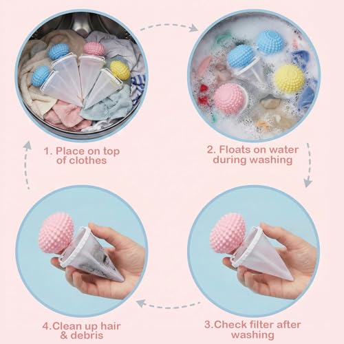 4PCS Hair Remover for Laundry - Floating Mesh Filter, Pet Dog & Cat Hair Catcher, Lint & Fur Remover for Washing Machine