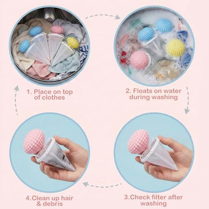 4PCS Hair Remover for Laundry - Floating Mesh Filter, Pet Dog & Cat Hair Catcher, Lint & Fur Remover for Washing Machine