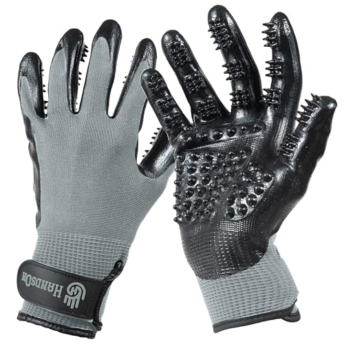 H HANDSON Pet Grooming Gloves - Patented #1 Ranked, Award Winning Shedding, Bathing, & Hair Remover Gloves - Gentle Brush for Cats, Dogs, and Horses (Grey, X-Large) - color: Grey, size: X-Large (1 Pair)