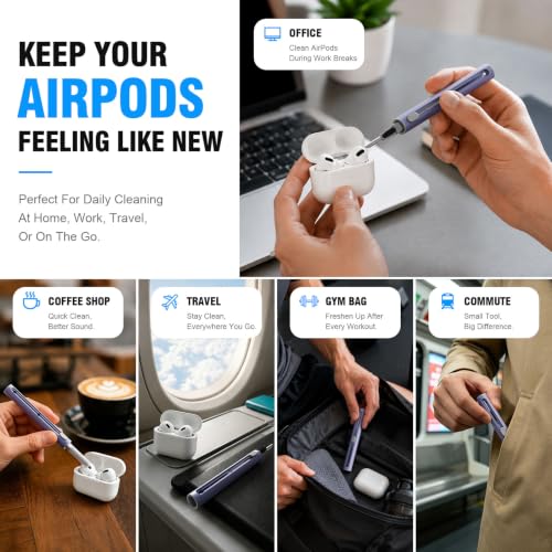 Hyashee Cleaner Kit for Airpods Pro 1 2 3 Multi-Function Cleaning Pen with Soft Brush Flocking Sponge for Bluetooth Earphones Case Cleaning Tools (Lavender Purple) - color: Lavender Purple