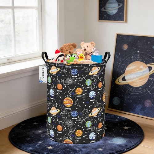 Round collapsible Solar System planet Laundry Hamper for Adults Kids - color: Black Planet