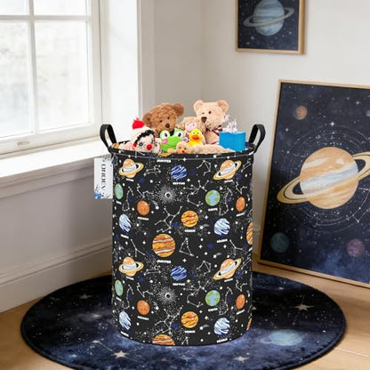 Round collapsible Solar System planet Laundry Hamper for Adults Kids - color: Black Planet