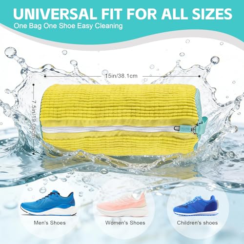 Shoe Washing Machine Bag 4pcs Reusable Sneaker Washing Bag with Built-in Fluffy Brushes for 360° All-Around Cleaning. Laundry Shoe Bag is Designed for Washer and Dryer （Yellow 4pcs） - size: Yellow 4pcs