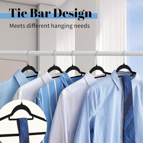 Smartor Black Velvet Hangers 120 Pack, Non-Slip Clothes Hanger with Tie Bar - color: Black With Tie Bar, size: 120 Pack