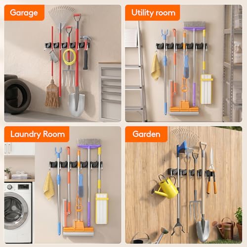 Lifewit Mop and Broom Holder Organizer Wall Mount Non-Slip, 1 Pack, Black - color: Black