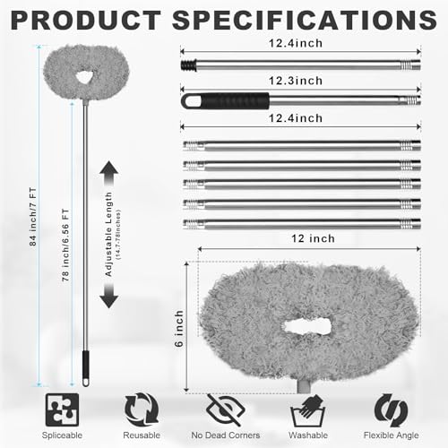 Storystore Ceiling Fan Cleaner Duster, Adjustable Microfiber Duster - color: Round-grey, size: 7FT