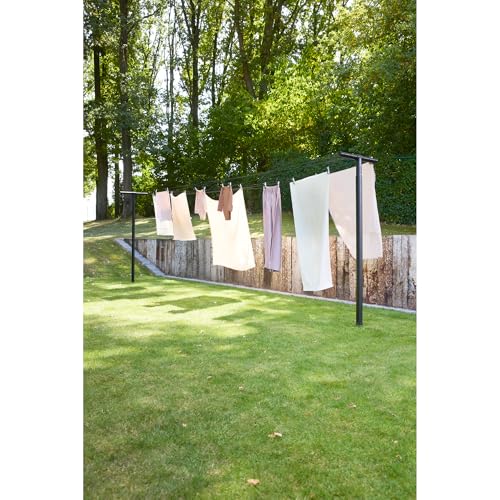 Brabantia Hangout Clothesline with Aluminium Poles 164ft/50m (Black), Washing Line for Outdoor Use, Clothing Line for Airing Laundry