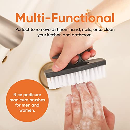 Superio Stiff Nail Brush Cleaner with Handle- 3 Pack Durable Brush Scrubber to Clean Toes, Fingernails, Hand Scrubber All Surface Cleaning, White Heavy Duty Scrub Brush Stiff Bristles, Easy to Hold - color: Gray, size: 3 Pack
