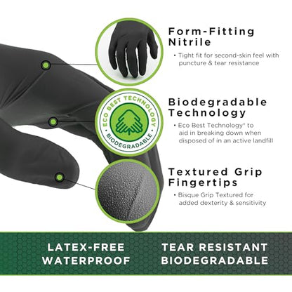 SHOWA 6112PF Sustainable EBT Latex-Free Nitrile Disposable Single Use Safety Gloves, 4 Mil, 9.5" Length, Black, Large, (1 Box/100 Gloves) - color: Black, size: Large