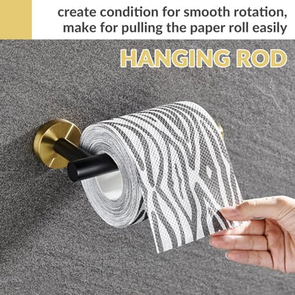 APLusee Toilet Paper Holder, Black & Gold, 304 Stainless Steel - color: Black & Gold