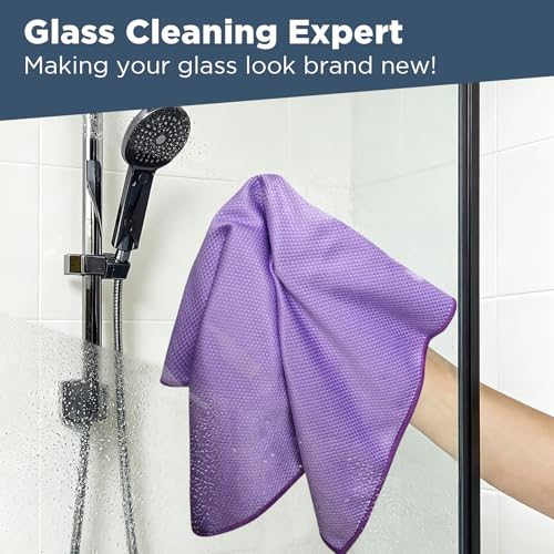 SINLAND Microfiber Glass Polishing Cleaning Cloths, Purple, 16x16In, 6Pk - color: Purple X 6
