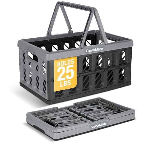 CleverMade Collapsible Shopping Basket, 24L Storage Crate, 1 Pack, Stone - color: Stone, size: 24l - 1 Pack