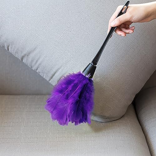 Turkey Feather Dusters for Cleaning Home Blinds Kitchen car Office, Eco-Friendly Reusable （2 pcs Purple） - color: Purple