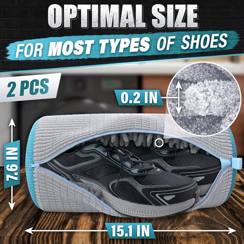 2 Pcs Reusable Shoe Washing Machine Bag, XXL with Zipper, Gray - color: Grey