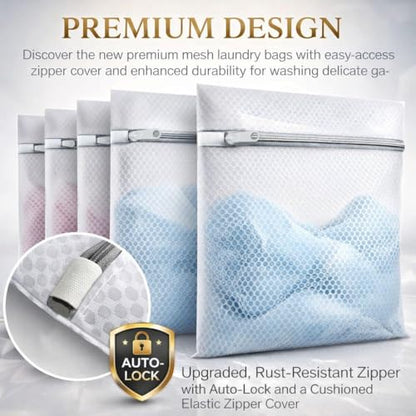 4-Pack Laundry Bags, 40cm Mesh Wash Bags for Delicates & Clothes, Zippered Laundry Organizer Bags for Washing Machine, Soft, Durable & Reusable (White)