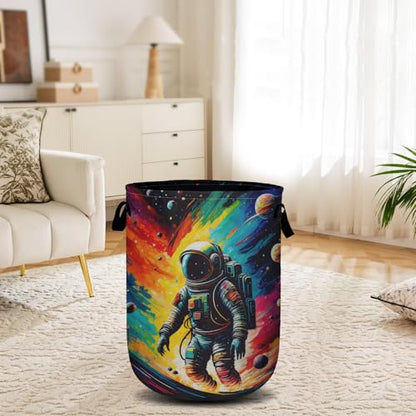 Astronaut Space Laundry Basket, Laundry Hamper Collapsible Oxford Cloth with Handle Clothes Storage Bin for Bathroom Laundry Room Bedroom 15.7 X 20 Inch - color: Astronaut Space