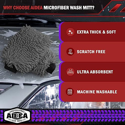 AIDEA Car Wash Mitt Microfiber, 1PK, Car Wash Brush, Grey, 7.12''X10.14'' - color: Grey, size: 1PK-7.12''X10.14''