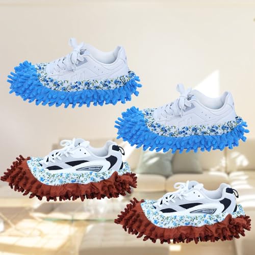Mop Slippers Shoes Cover Duster - Microfiber Mopping Slippers for Floor Cleaning,Floor Cleaning Tools, Washable Reusable Mop Shoes Microfiber Foot Socks (2 Pairs)
