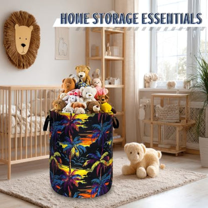 Palm Trees Laundry Basket Oxford Cloth Foldable Hamper 18.9x16.5 Inch - color: Colorful Palm Tree Hawaii Pattern