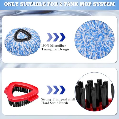 4 Packs Spin Mop Replacement Heads Compatible with Ocedar RinseClean 2-Tank System, 30-58" Mop Handle,Mop Scrub Brush and Base Combo Set,Mopping Refills Easy to Replace and Cleaning - color: Blue Scrub Brush Mop Set, size: For 2-Tank