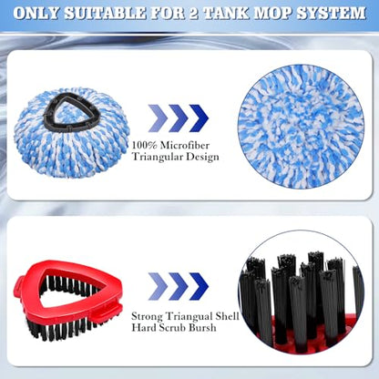4 Packs Spin Mop Replacement Heads Compatible with Ocedar RinseClean 2-Tank System, 30-58" Mop Handle,Mop Scrub Brush and Base Combo Set,Mopping Refills Easy to Replace and Cleaning - color: Blue Scrub Brush Mop Set, size: For 2-Tank