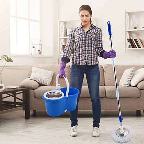 Spin Mop and Bucket with Wringer Set, 3 Microfiber Mop Heads, 61" Handle - color: Blue-1