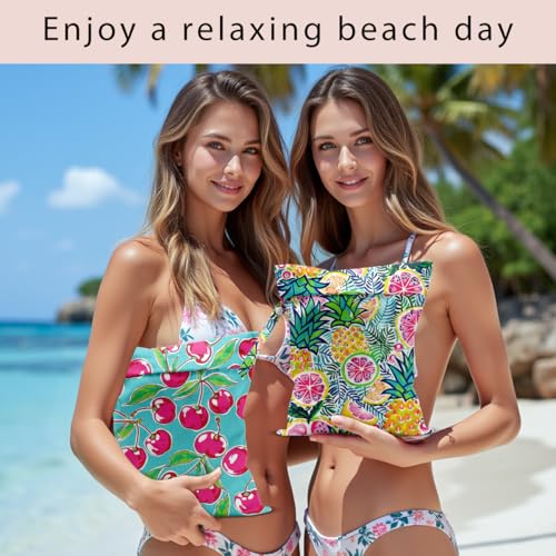 Swimsuit Bag Wet Bags for Travel Reusable Waterproof Dry Bags Diaper Bag Pineapple Cherry Wet Bag for Swimsuit Towels Beach Gym 10.2×12.6 Inches - color: Pineapple Cherry