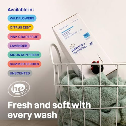 ATTITUDE Liquid Laundry Detergent Refill, EWG Verified, HE Compatible, Plant-Based & Vegan, Natural Laundry Soap, Mountain Fresh Scent, 160 Loads, 135.26 Fl Oz