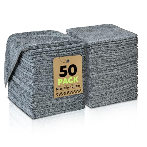 Microfiber Cleaning Cloths Bulk-50 Pack, Gray Microfiber Towels for Cars - color: Grey, size: 50P