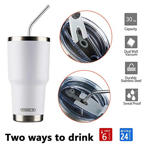 D·S 30oz White Tumbler Double Wall Vacuum Insulated Travel Coffee Mug - color: White