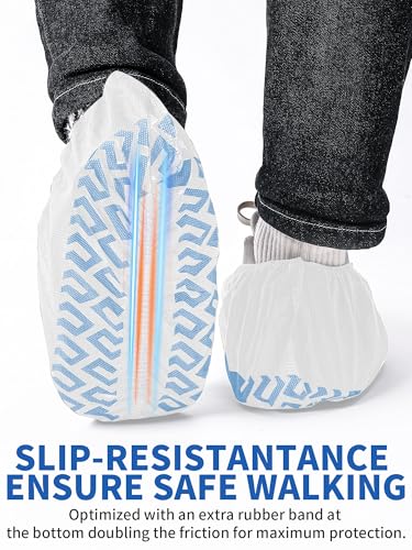 X-Large Shoe Covers Disposable Non-Slip, Non-Woven Fabric Boot Covers, Stretchable Fits Up to Size 13 US Men (White, 50 Pack) - color: White, size: 50 Pack