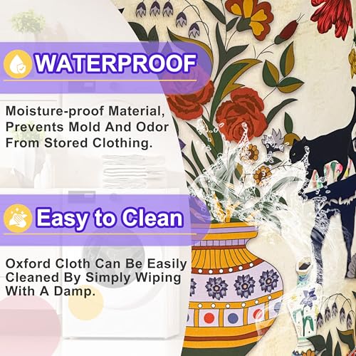Black Cat Flower Laundry Basket Floral Vase Art Oxford Cloth Laundry Hamper - color: Black Cat Flowers