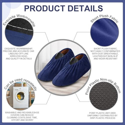 JaGely 11 Pair 11 Pair Reusable Cloth Shoe Covers for Indoors, Navy - color: Navy
