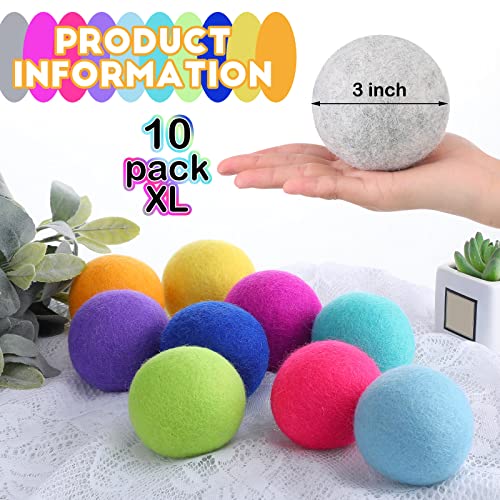 WILLBOND 10 Pcs Wool Dryer Balls Bulk 3 Inch Laundry Reusable Colored Anti Static Wool Balls Natural No Lint Fabric Softener Dryer Sheets Replaces for Reducing Wrinkles Save Drying Time(Rainbow) - color: Rainbow