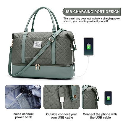 Large Travel Duffle Bag Carry on Weekend Bag with Shoes Compartment Gym Bags for Travel Women Men Waterproof Business Work Overnight Trips Sport Hospital Airplane Travel Essentials Green - color: A20-Green