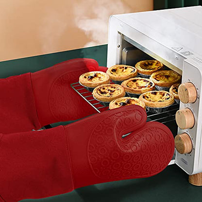 Silicone Oven Mitts - 14.6" Heat Resistant Oven Gloves for Baking, Cooking - color: Empire Red, size: 14.6in Oven Mitts