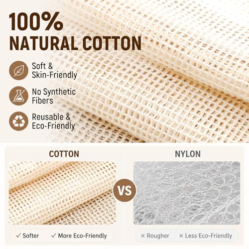 100% Cotton Mesh Laundry Bags for Delicates, Set of 4 Multi Size (S M L XL), Wash Bags with Protective Zipper Cover, Reusable for Clothes, Lingerie & Underwear